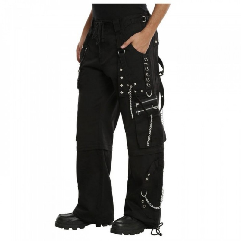 Men Gothic Trouser Black Chain Trouser Zip Off Punk Short Pant Goth